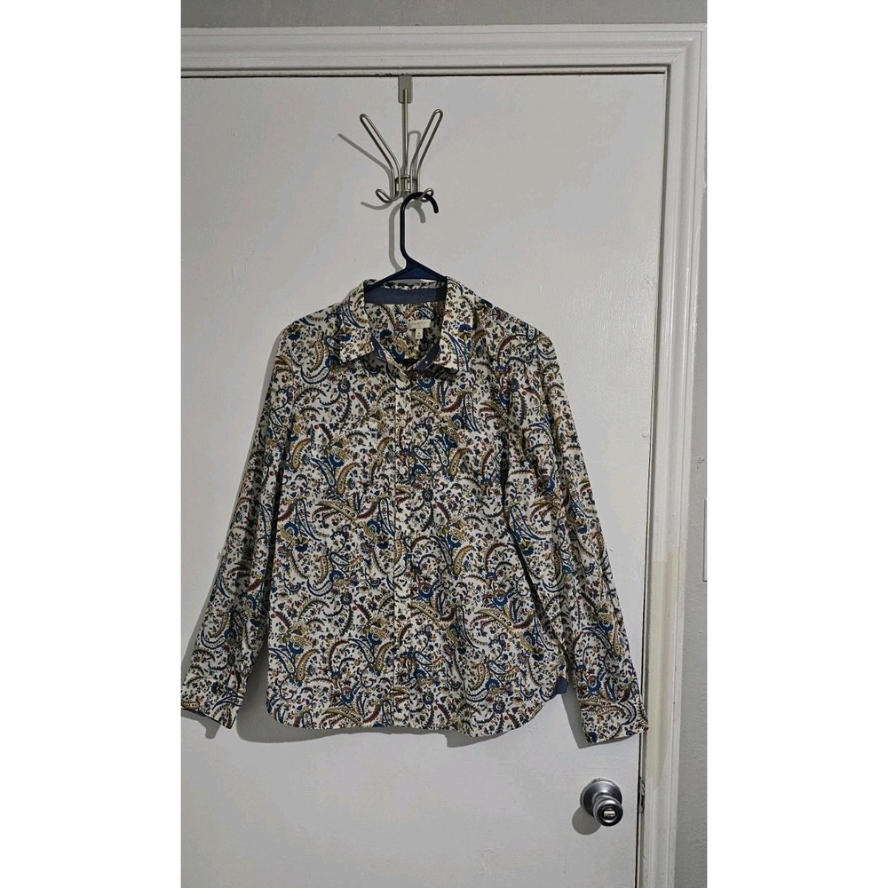 Talbots Paisley Button-Down‎ Shirt Womens Sz Med Long Sleeve Artsy Boho Mature
